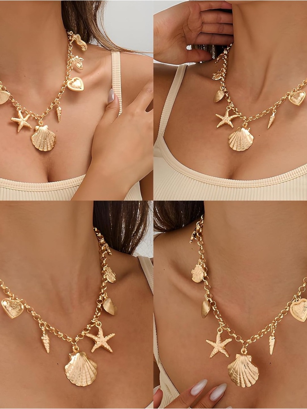 New! Summer 14k Gold Plated Shell Charm Choker Necklace - Picture 4 of 5
